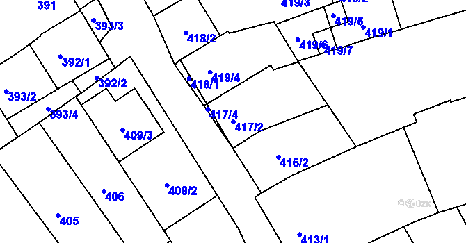 Parcela st. 417/2 v KÚ Dolní Bojanovice, Katastrální mapa