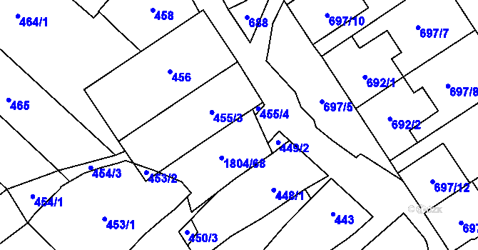Parcela st. 455/2 v KÚ Dolní Bojanovice, Katastrální mapa