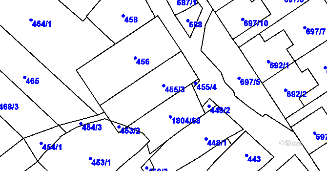 Parcela st. 455/3 v KÚ Dolní Bojanovice, Katastrální mapa