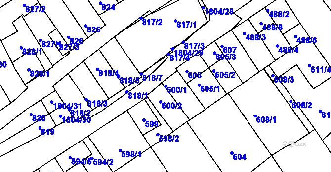 Parcela st. 600/1 v KÚ Dolní Bojanovice, Katastrální mapa
