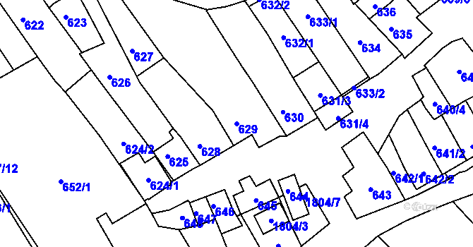 Parcela st. 629 v KÚ Dolní Bojanovice, Katastrální mapa
