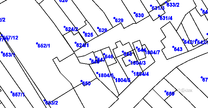 Parcela st. 646 v KÚ Dolní Bojanovice, Katastrální mapa