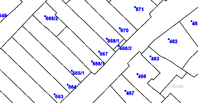Parcela st. 667 v KÚ Dolní Bojanovice, Katastrální mapa