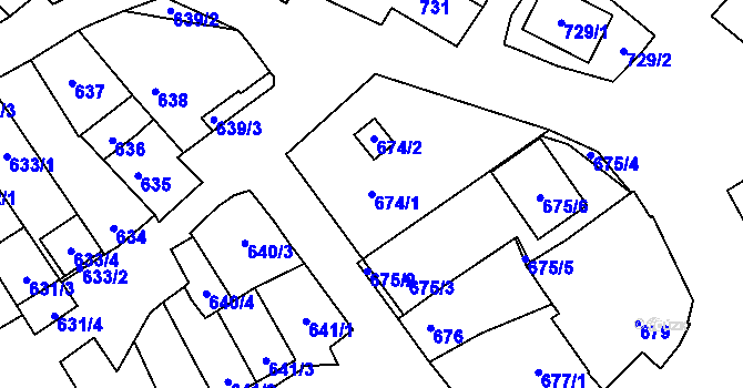 Parcela st. 674/1 v KÚ Dolní Bojanovice, Katastrální mapa