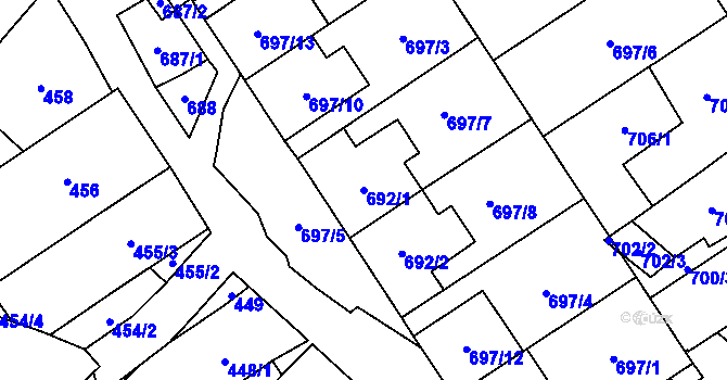 Parcela st. 692/1 v KÚ Dolní Bojanovice, Katastrální mapa