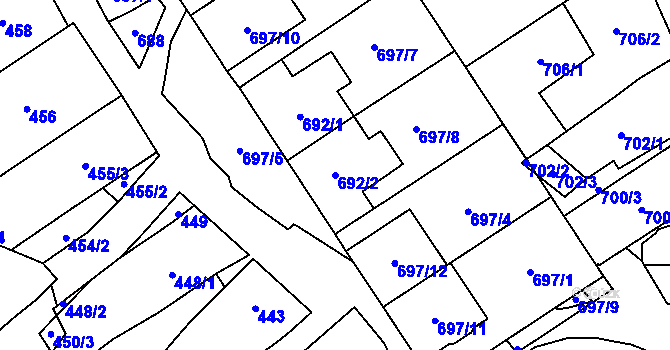 Parcela st. 692/2 v KÚ Dolní Bojanovice, Katastrální mapa