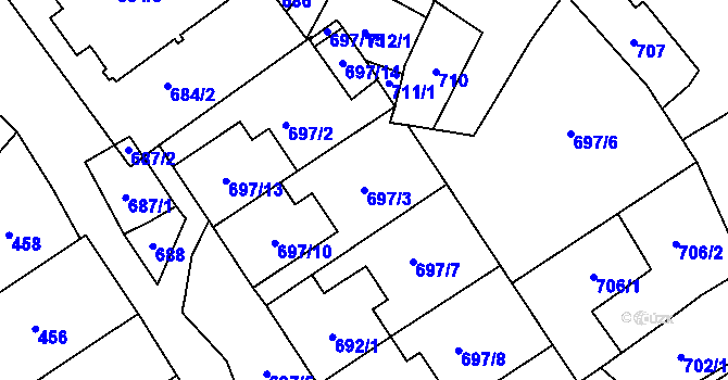 Parcela st. 697/3 v KÚ Dolní Bojanovice, Katastrální mapa