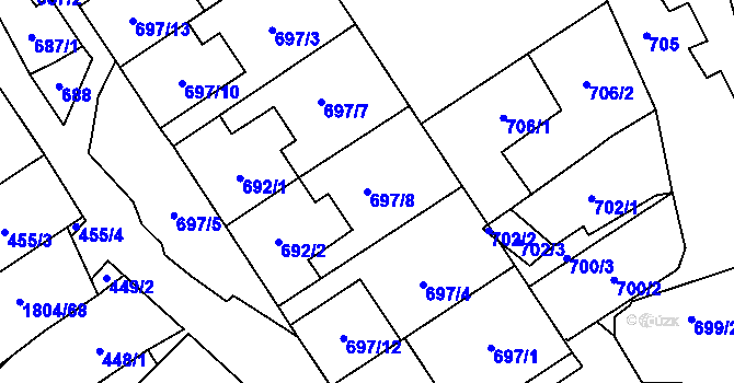 Parcela st. 697/8 v KÚ Dolní Bojanovice, Katastrální mapa