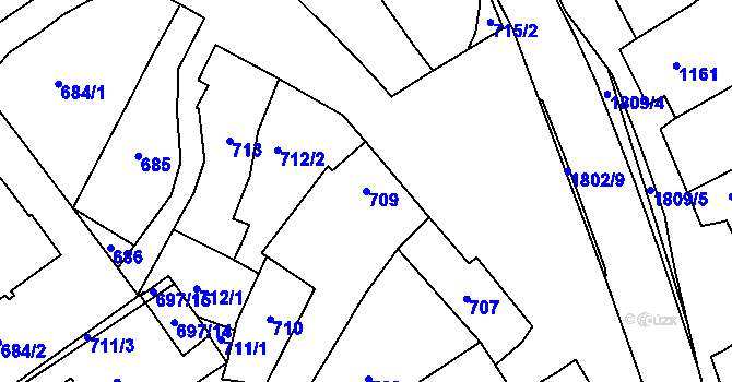 Parcela st. 709 v KÚ Dolní Bojanovice, Katastrální mapa