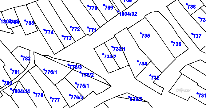Parcela st. 733/2 v KÚ Dolní Bojanovice, Katastrální mapa