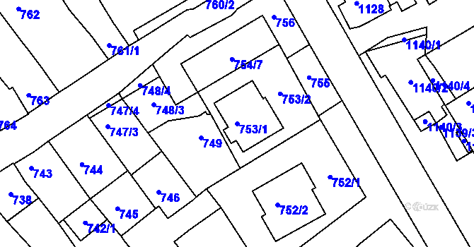 Parcela st. 753/1 v KÚ Dolní Bojanovice, Katastrální mapa