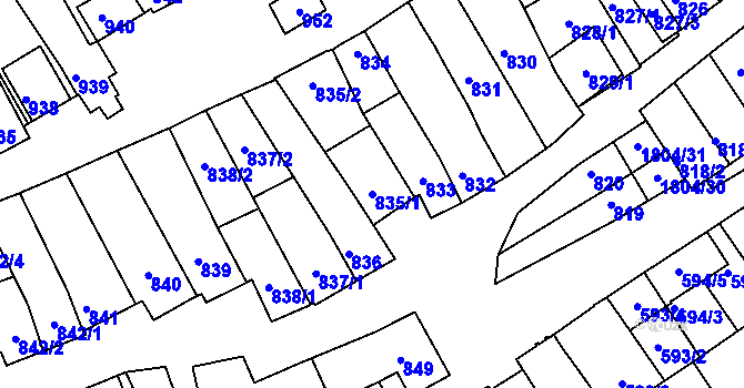 Parcela st. 835/1 v KÚ Dolní Bojanovice, Katastrální mapa