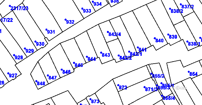 Parcela st. 843 v KÚ Dolní Bojanovice, Katastrální mapa