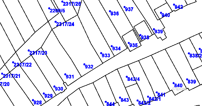 Parcela st. 933 v KÚ Dolní Bojanovice, Katastrální mapa