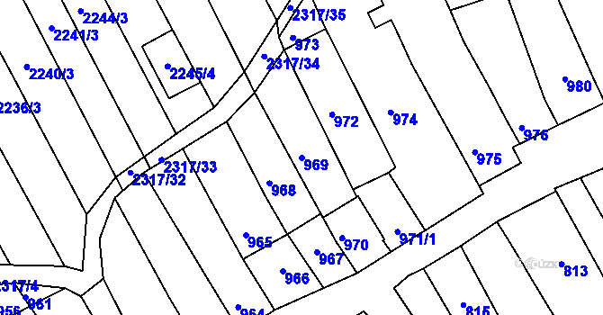 Parcela st. 969 v KÚ Dolní Bojanovice, Katastrální mapa