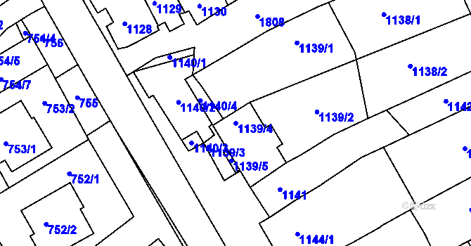 Parcela st. 1139/4 v KÚ Dolní Bojanovice, Katastrální mapa