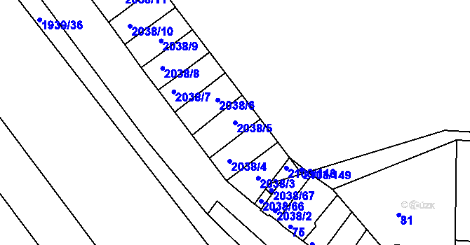 Parcela st. 2038/5 v KÚ Dolní Bojanovice, Katastrální mapa