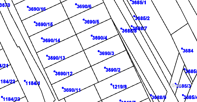 Parcela st. 3690/3 v KÚ Dolní Bojanovice, Katastrální mapa
