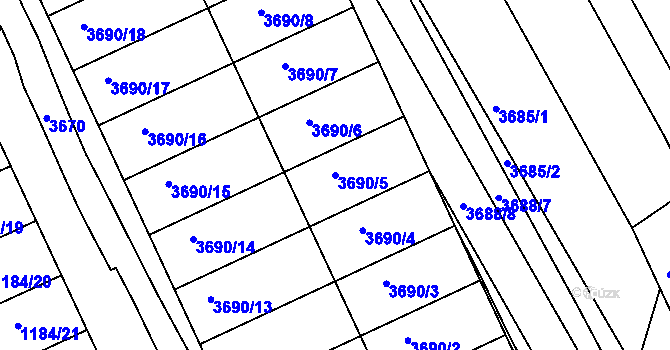 Parcela st. 3690/5 v KÚ Dolní Bojanovice, Katastrální mapa