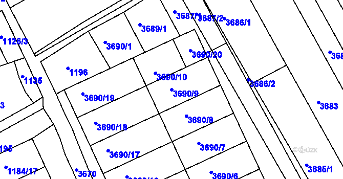 Parcela st. 3690/9 v KÚ Dolní Bojanovice, Katastrální mapa