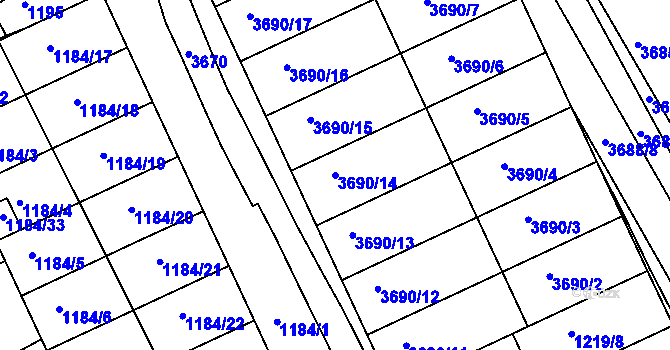 Parcela st. 3690/14 v KÚ Dolní Bojanovice, Katastrální mapa