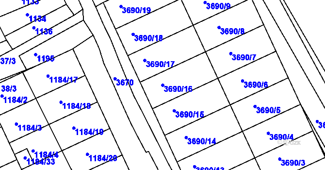 Parcela st. 3690/16 v KÚ Dolní Bojanovice, Katastrální mapa