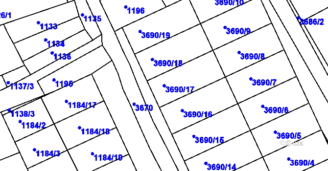 Parcela st. 3690/17 v KÚ Dolní Bojanovice, Katastrální mapa