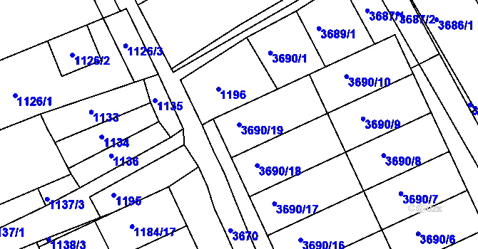Parcela st. 3690/19 v KÚ Dolní Bojanovice, Katastrální mapa