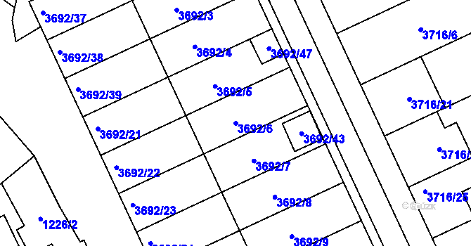 Parcela st. 3692/6 v KÚ Dolní Bojanovice, Katastrální mapa