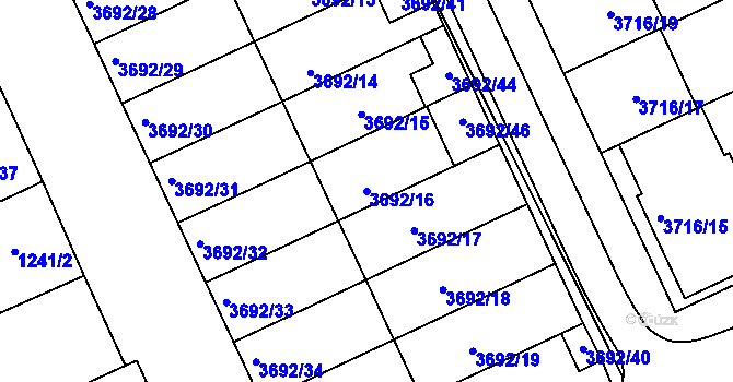 Parcela st. 3692/16 v KÚ Dolní Bojanovice, Katastrální mapa