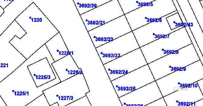 Parcela st. 3692/23 v KÚ Dolní Bojanovice, Katastrální mapa