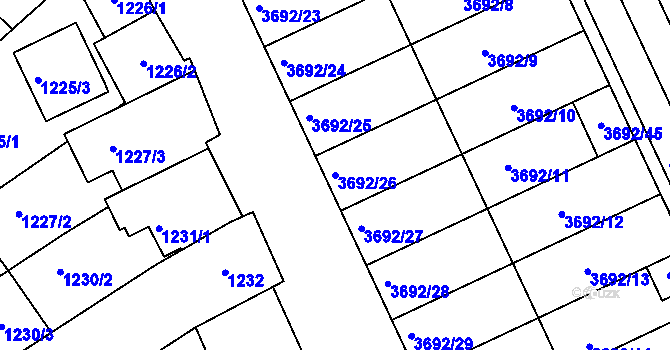 Parcela st. 3692/26 v KÚ Dolní Bojanovice, Katastrální mapa