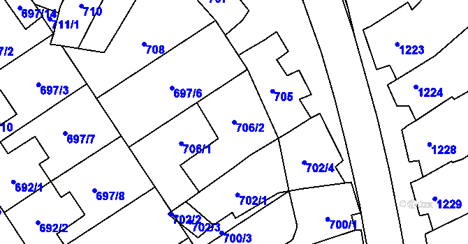 Parcela st. 706/2 v KÚ Dolní Bojanovice, Katastrální mapa