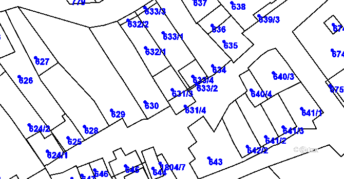 Parcela st. 631/3 v KÚ Dolní Bojanovice, Katastrální mapa