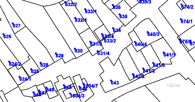 Parcela st. 631/4 v KÚ Dolní Bojanovice, Katastrální mapa