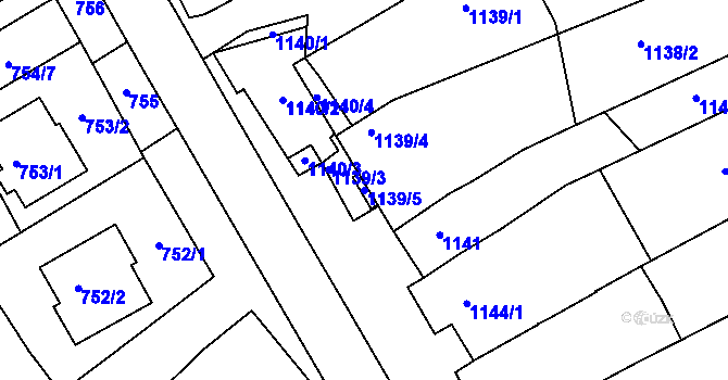 Parcela st. 1139/5 v KÚ Dolní Bojanovice, Katastrální mapa