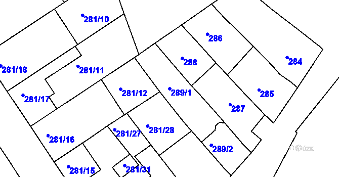 Parcela st. 289/1 v KÚ Dolní Bojanovice, Katastrální mapa