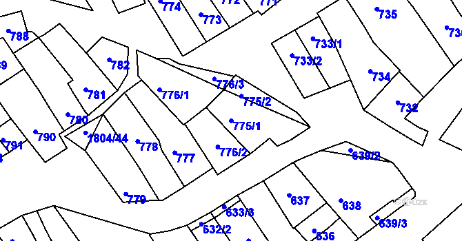 Parcela st. 775/1 v KÚ Dolní Bojanovice, Katastrální mapa