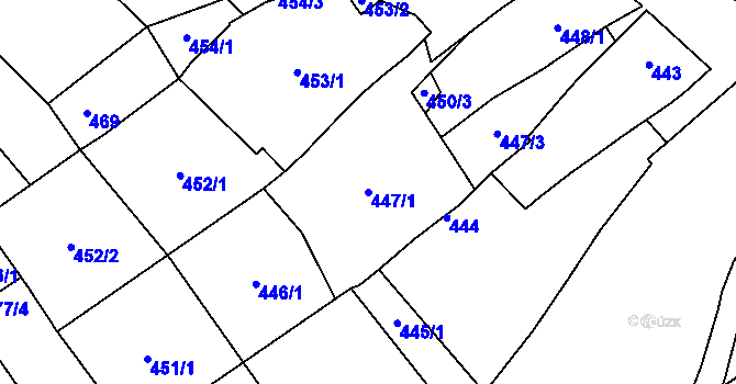 Parcela st. 447/1 v KÚ Dolní Bojanovice, Katastrální mapa