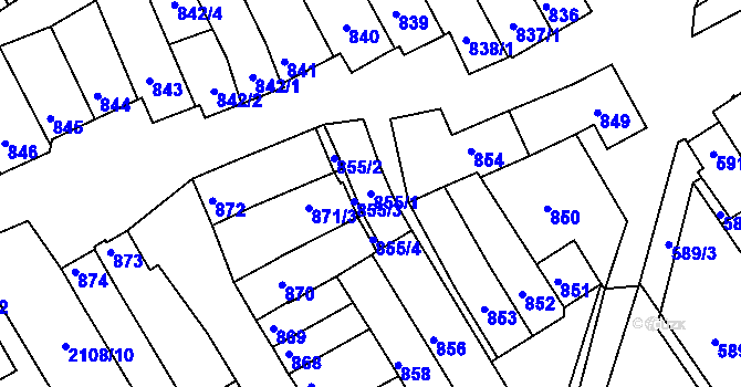 Parcela st. 855/1 v KÚ Dolní Bojanovice, Katastrální mapa