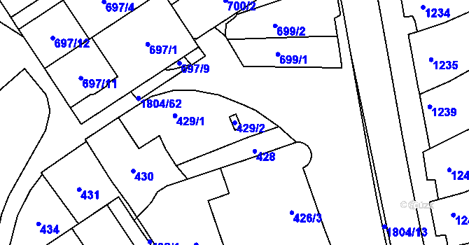 Parcela st. 429/2 v KÚ Dolní Bojanovice, Katastrální mapa