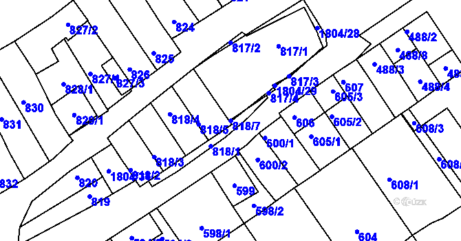Parcela st. 818/7 v KÚ Dolní Bojanovice, Katastrální mapa
