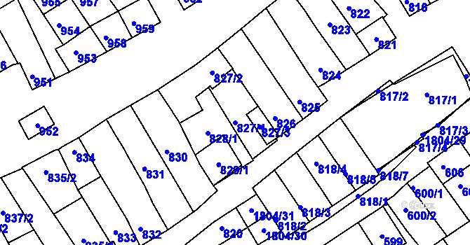 Parcela st. 827/1 v KÚ Dolní Bojanovice, Katastrální mapa