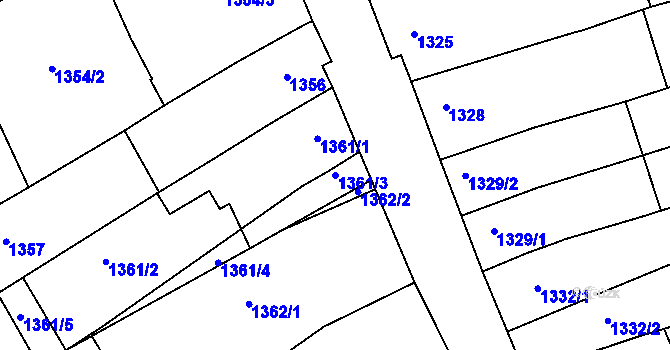 Parcela st. 1361/3 v KÚ Dolní Bojanovice, Katastrální mapa