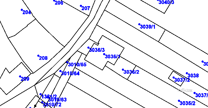 Parcela st. 3036/1 v KÚ Dolní Bojanovice, Katastrální mapa