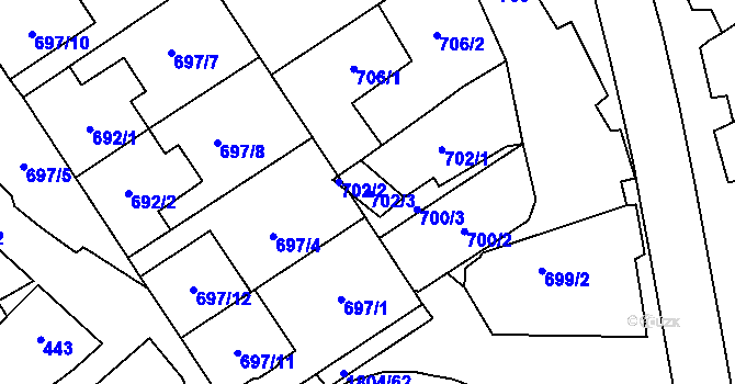 Parcela st. 702/3 v KÚ Dolní Bojanovice, Katastrální mapa