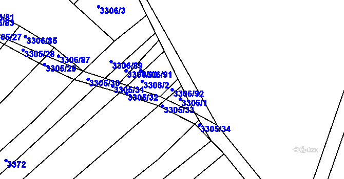 Parcela st. 3306/92 v KÚ Dolní Bojanovice, Katastrální mapa
