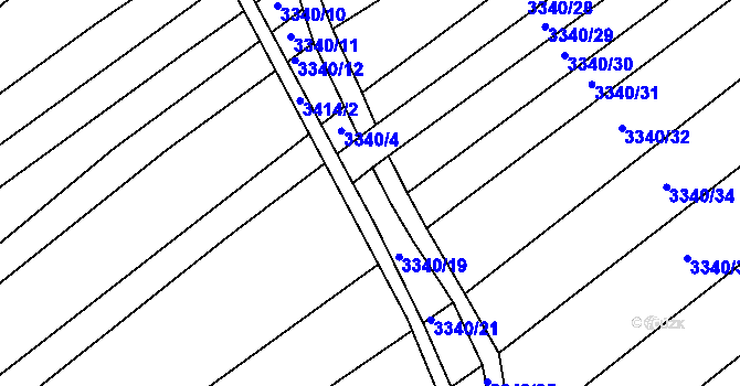 Parcela st. 3340/15 v KÚ Dolní Bojanovice, Katastrální mapa