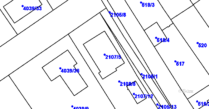 Parcela st. 2107/5 v KÚ Dolní Bojanovice, Katastrální mapa