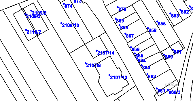 Parcela st. 2107/14 v KÚ Dolní Bojanovice, Katastrální mapa